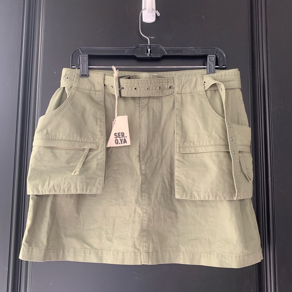 NWT Sz 30 SER. O. YA.green cargo mini skirt zipper & cargo pockets.